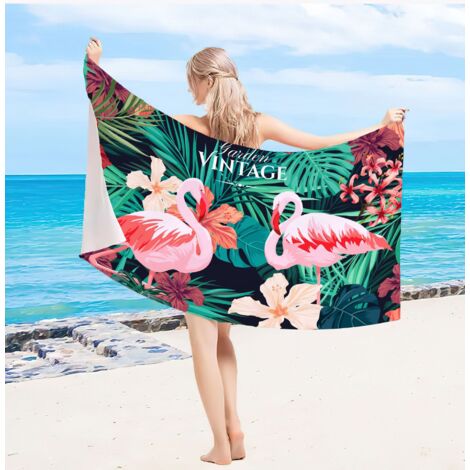 Ensemble de serviettes de plage en microfibre, extra large, séchage rapide, douces, anti-sable, 76 x 152 cm, pour enfants, femmes et hommes, piscine, natation, plage, accessoire indispensable (Flamant
