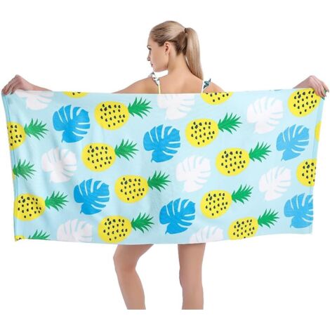 Ensemble de serviettes de plage extra-larges en microfibre, séchage rapide, douces, anti-sable, motif ananas jaune, 76 x 152 cm (30 x 60 pouces), idéal pour les enfants, les femmes et les hommes, pisc