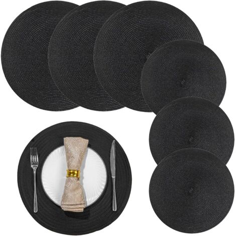 Ensemble de sets de table et sous-verres noirs, sets de table ronds, nappes et sous-verres  lavables et résistants à la chaleur - couverts non inclus.