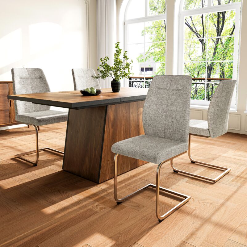 Redom - Ensemble de sièges de salle à manger (ensemble de 5 pièces), table de salle à manger rectangulaire simple et moderne avec grain de bois