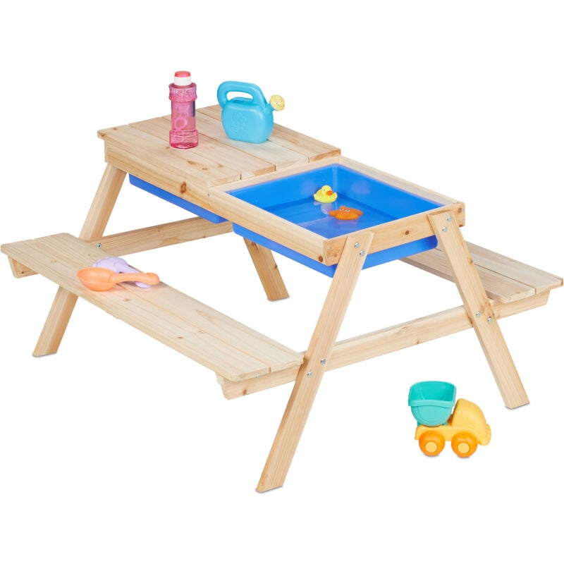Table de pique-nique, pour votre enfant, cuisine extérieure, h x l x p : 50 x 89 x 86 cm, jardin, nature - Relaxdays