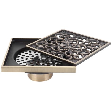 Ensemble de Siphon de Sol, 10x10 Cm Siphon Douche Cuivre Antique Salle de Bains Crépine Couvercle Déodorant Douche Couvercle de Vidange pour Salle de Bain Toilette Cuisine