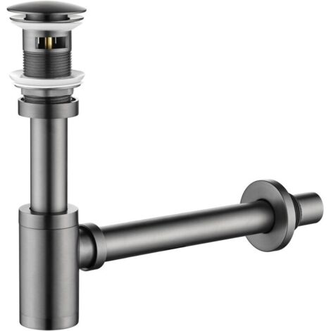 Ensemble de siphon en P en laiton : siphon en P pour bouteille de 1 1/4 po avec bouchon de lavabo de salle de bain – Kit de plomberie pour remplacement de tuyau de vidange d'évier (gris, avec trop-ple