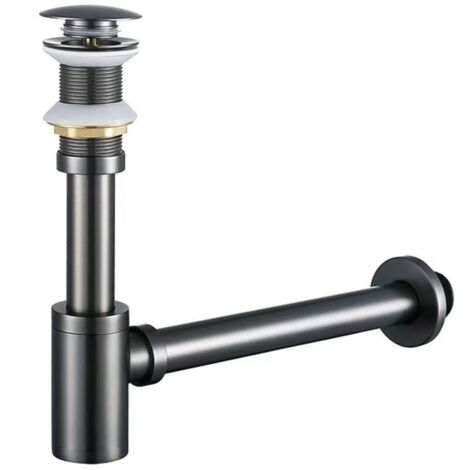 Ensemble de siphon en P en laiton : siphon en P pour bouteille de 1 1/4 po avec bouchon de lavabo de salle de bain – Kit de plomberie pour remplacement de tuyau de vidange d'évier (gris, sans trop-ple