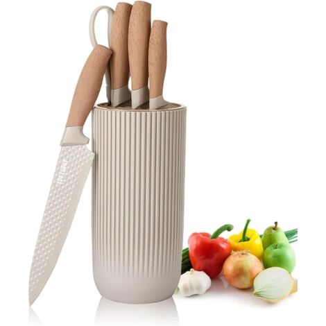 Ensemble de six couteaux - Porte-couteaux de cuisine en acier inoxydable antiadhésif kaki - Ensemble de couteaux de cuisine universel convenant à un usage domestique.