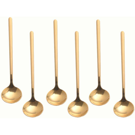 Ensemble de six cuillères à expresso en acier inoxydable, idéal pour le café, le sucre, les desserts, les gâteaux, les glaces, les soupes, les amuse-gueules, etc. (doré)