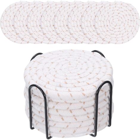 Ensemble de sous-verres ronds bohèmes en coton doré pour table à manger, coussin isolant épais, tapis rond pour thé (avec support), 8 pièces