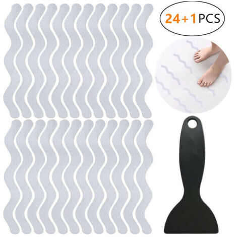 Ensemble de stickers antidérapants pour salle de bains en forme de vague de 25 pièces 13mm180mm Matériel: PEVA couleur: transparent forme: ondulé