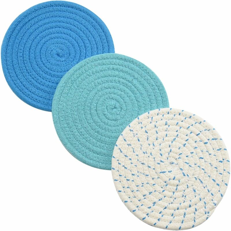 Ensemble de support de casserole de cuisine tissé (ensemble de 3) sous-verres élégants porte-cuillère de cuisson et de cuisson, bleu