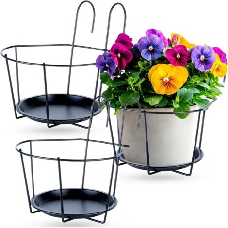 Ensemble de support pour pots de fleurs de balcon en métal, support de plantes, garde-corps, support de jardinière pour pots de fleurs, support noir pour balcon, terrasse stable