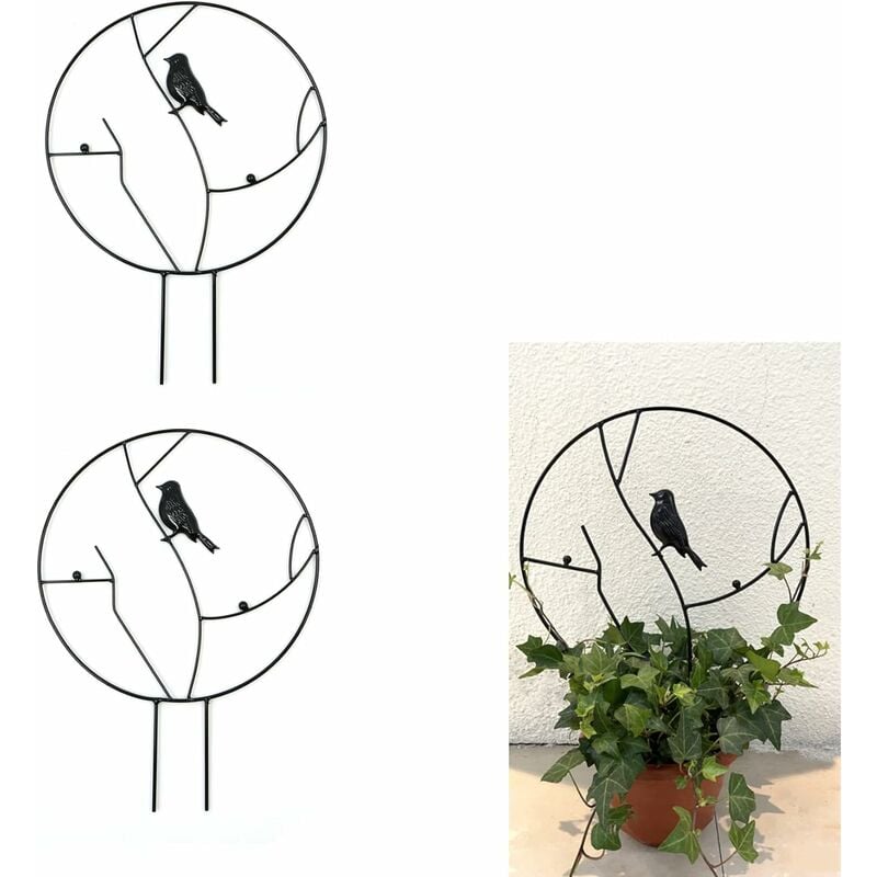 Linghhang - Ensemble de supports pour plantes 2 pièces, style oiseau, support pour plantes à fleurs, cadre d'escalade en fer, adapté aux anneaux de
