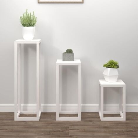 Ensemble de supports pour plantes 3 pcs  Étagère à plantes Blanc Bois de pin massif 61063