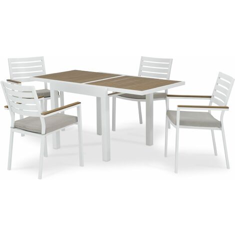 Ensemble de table 160/80×80 cm et 4 chaises en aluminium blanc - Osaka