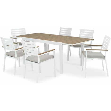 Ensemble de table 200/140×90 cm et 6 chaises en aluminium blanc - Osaka