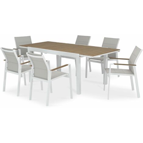 Ensemble de table 200/140×90 cm et 6 chaises en aluminium blanc - Osaka