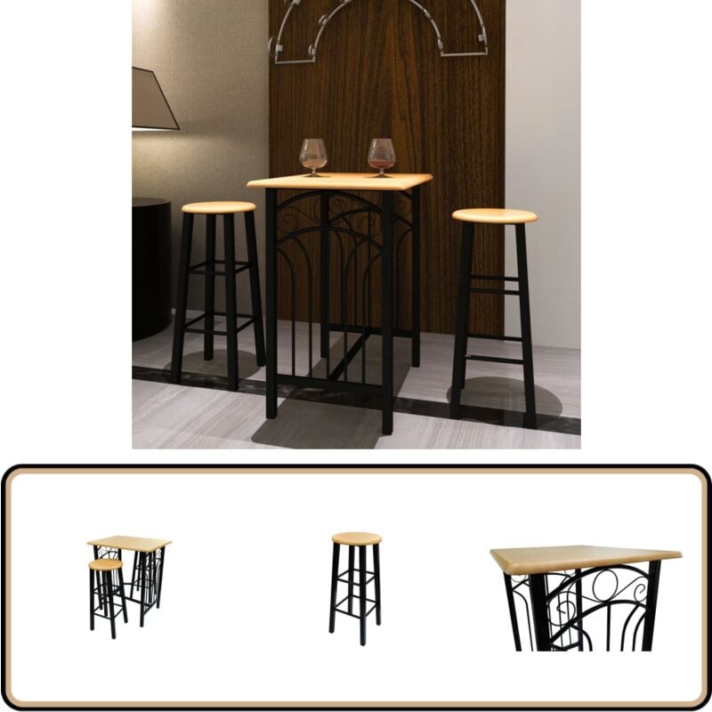 Vidaxl - Ensemble de table à dîner Bois brun roux avec noir Acier - Ensemble De Table Et Chaises - Table à Manger - Chaise Haute - Mobilier Moderne