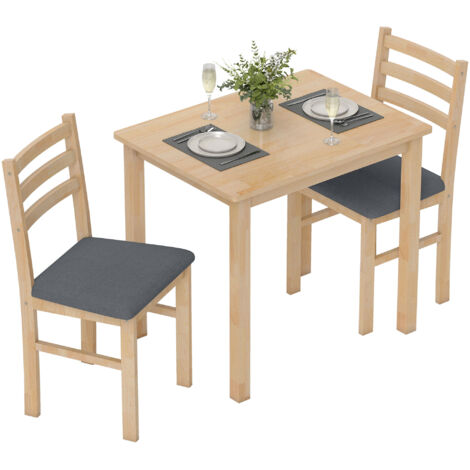 Ensemble de table à manger 3 pièces avec 2 chaises pour petits espaces en bois naturel