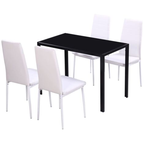 Ensemble de table à manger 5 pcs / Ensemble Table à manger + 4 chaises noir et blanc