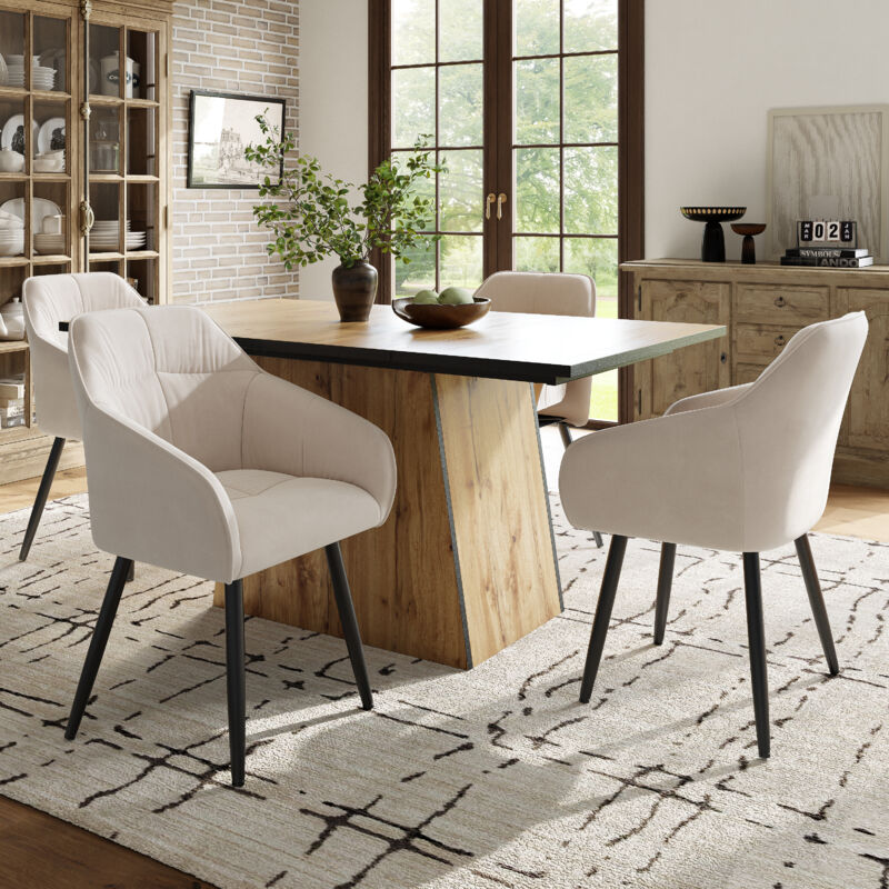 Okwish - Ensemble table à manger (5 pièces), table à manger et 4 chaises 138 x 80 cm, table à manger moderne avec motif grain de bois, table à manger