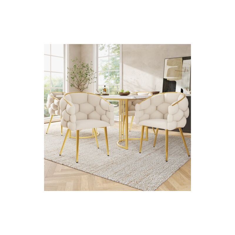 Ensemble de table à manger (5 pièces), table à manger 140x80 cm avec 4 chaises et pieds en métal doré, pour la cuisine et salle à manger