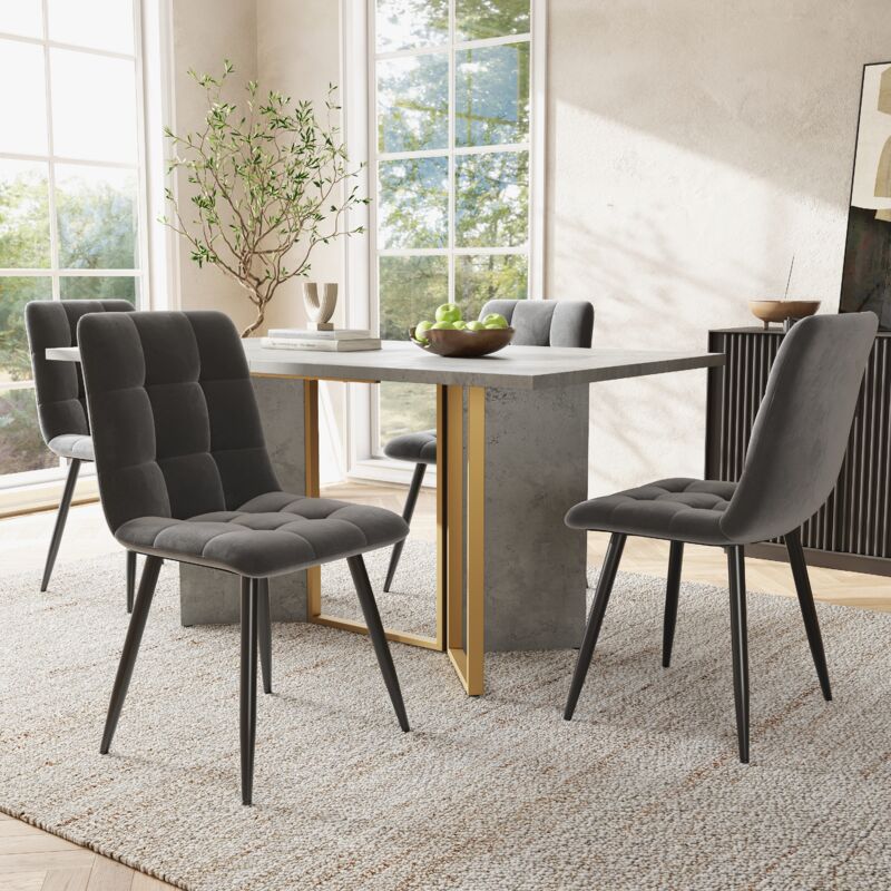 Ensemble de table à manger (5 pièces), table à manger moderne couleur ciment avec 4 chaises de salle à manger grises, table à manger avec pieds en