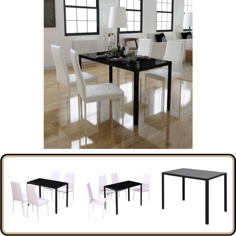 Ensemble de table à manger cinq pièces noir et blanc - Ensemble De Table à Manger - Table Et Chaises - Mobilier Salle à Manger - Cuisine - Décoration