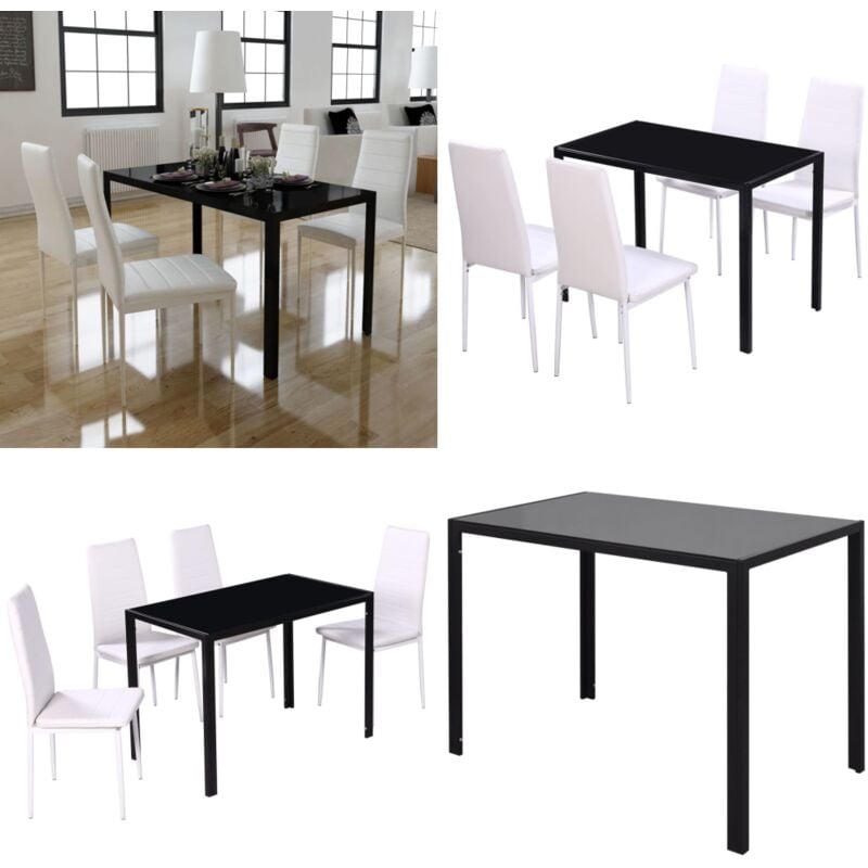 Ensemble de table à manger cinq pièces noir et blanc - Ensemble De Table à Manger - Table Et Chaises - Mobilier Salle à Manger - Cuisine - Décoration