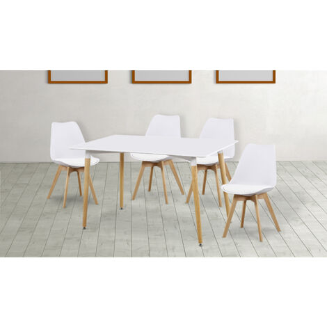 Ensemble de table à manger rectangulaire + lot de 4 chaises coloris blanc -PEGANE-