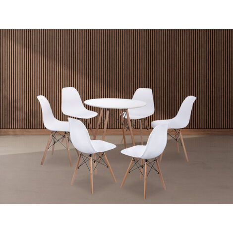 Ensemble de table à manger ronde + lot de 6 chaises coloris blanc -PEGANE-