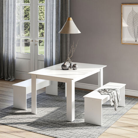 Vicco – Ensemble table à manger 90 x 140 cm avec 2 bancs – Panneaux de particules 16 mm – Revêtement résine mélamine – Design ergonomique