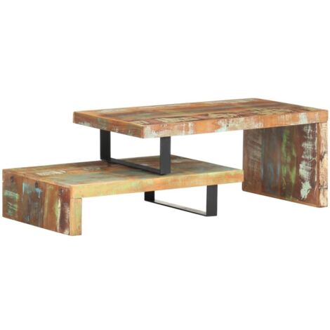 Vidaxl – Ensemble de tables basses 2 pcs en bois de récupération massif – Dimensions ajustables – Pieds en fer enduit de poudre – Style vintage