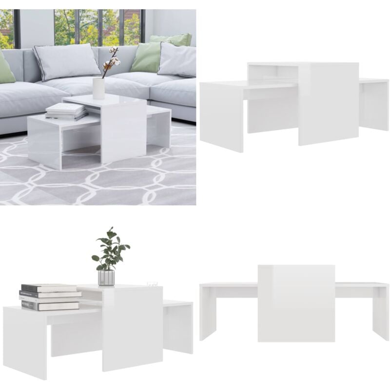 Vidaxl - Ensemble de table basse Blanc brillant Bois d'ingénierie - Table Basse Blanche - Ensemble Table Basse - Meuble Salon - Table D'appoint