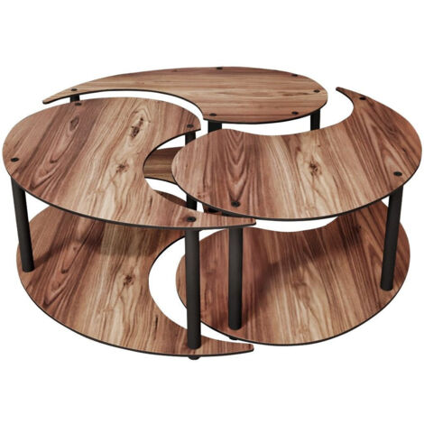 Ensemble de table basse en bois "Yin" 70 x 70 x 38 cm - Noyer