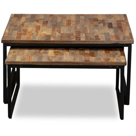 Ensemble de table basse gigogne 2 pcs  Table de salon  Table de café Teck massif récupération