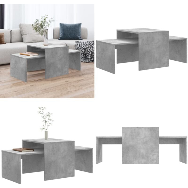 Vidaxl - Ensemble de table basse Gris béton 100x48x40 cm Bois ingénierie - Table Basse - Meuble Salon - Table D'appoint - Table Design - Table