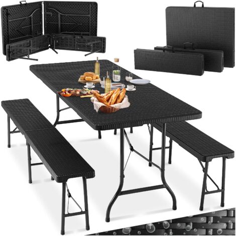Table Et Bancs De Camping Pliables VOUNOT 180 Cm - HDPE Blanc - Ensemble 3 Pièces