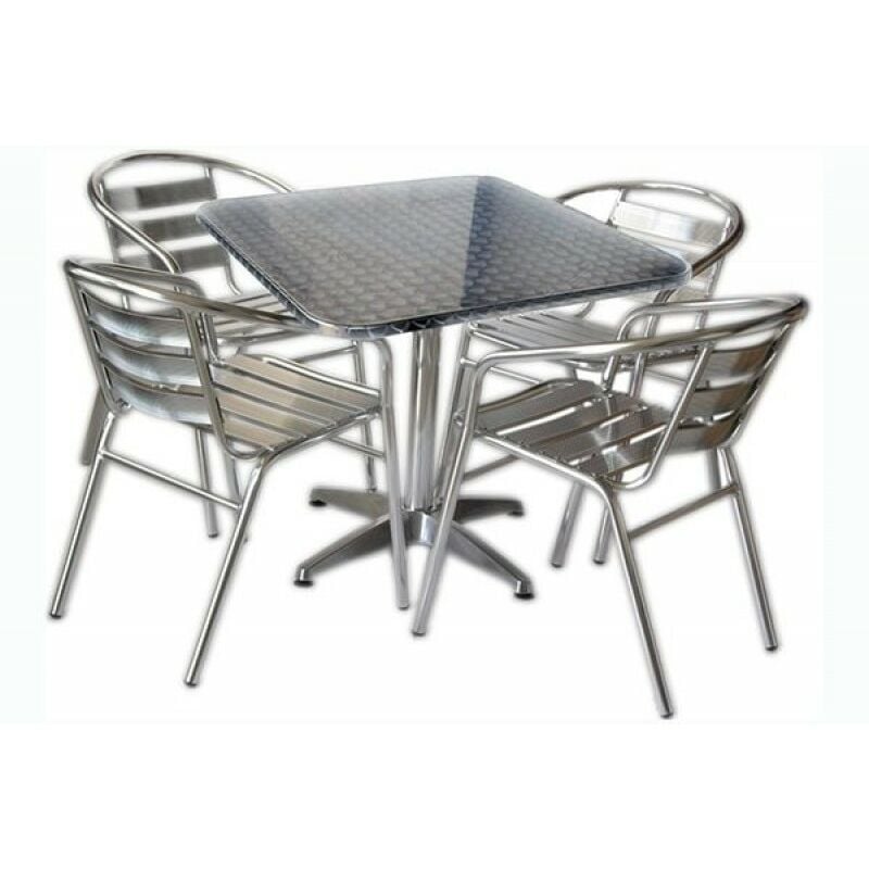 San Marco - Ensemble de table de bar carre avec 4 chaises en aluminium