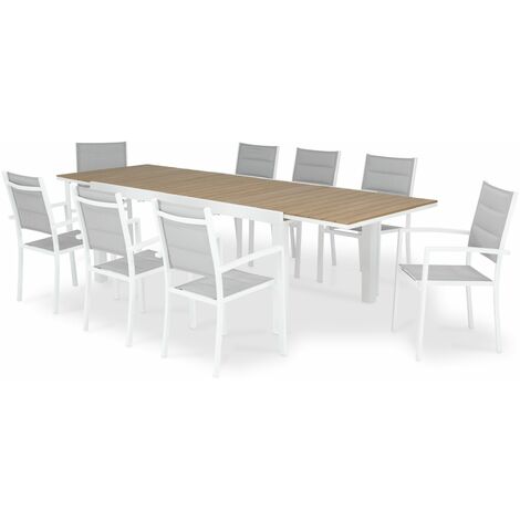 Ensemble de table de jardin 300/200x100 cm et 8 chaises en aluminium blanc - Osaka