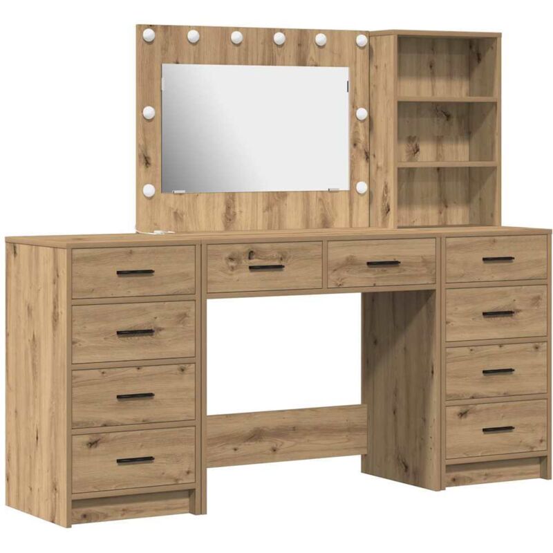 Vidaxl - Ensemble de table de maquillage 3 pièces avec led en chêne fait main en bois d'ingénierie