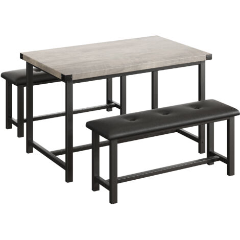 Ensemble de table de salle à manger pour 4 personnes, table de cuisine avec bancs, table de salle à manger rectangulaire avec 2 bancs rembourrés,112x70x75CM,Gris