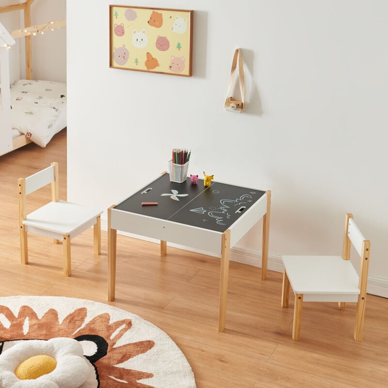 Ensemble de table et 2 chaises pour enfants Smedjebacken naturel blanc noir [en.casa]