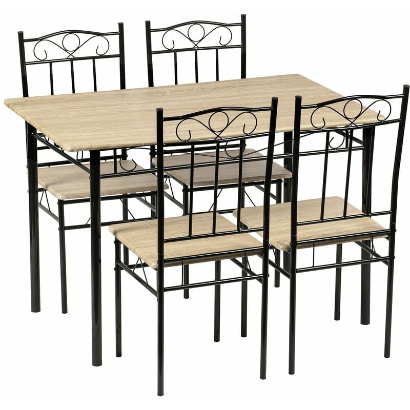 Ensemble table à manger 109x 69x 75 cm et 4 chaises-Hêtre clair et Noir-Style Industriel, pour Cuisine, Salle à Manger, Salon