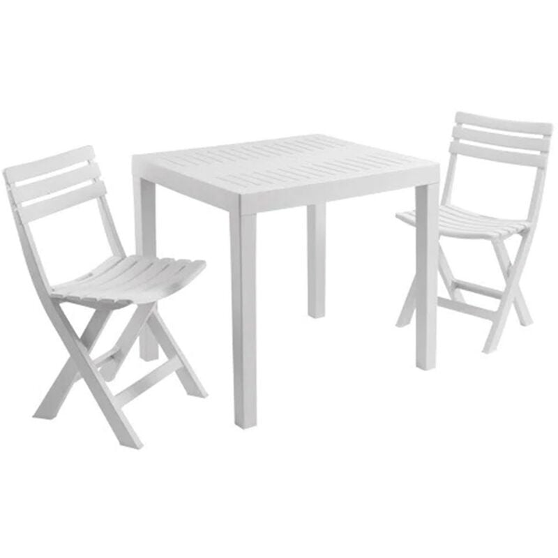 Set de jardin 3 pièces Table blanche + 2 chaises pliantes de jardin