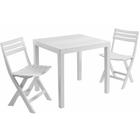 Ensemble de table et 2 chaises qui peuvent être fermées en résine blanche avec effet à lattes à lattes