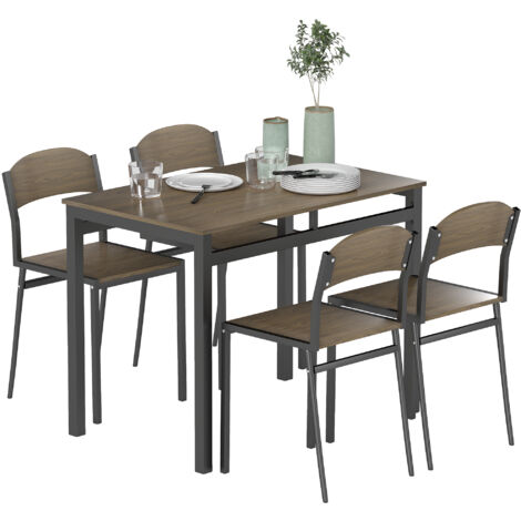 Ensemble de table et 4 chaises à manger Cadre métallique moderne pour petits espaces Marron foncé et noir