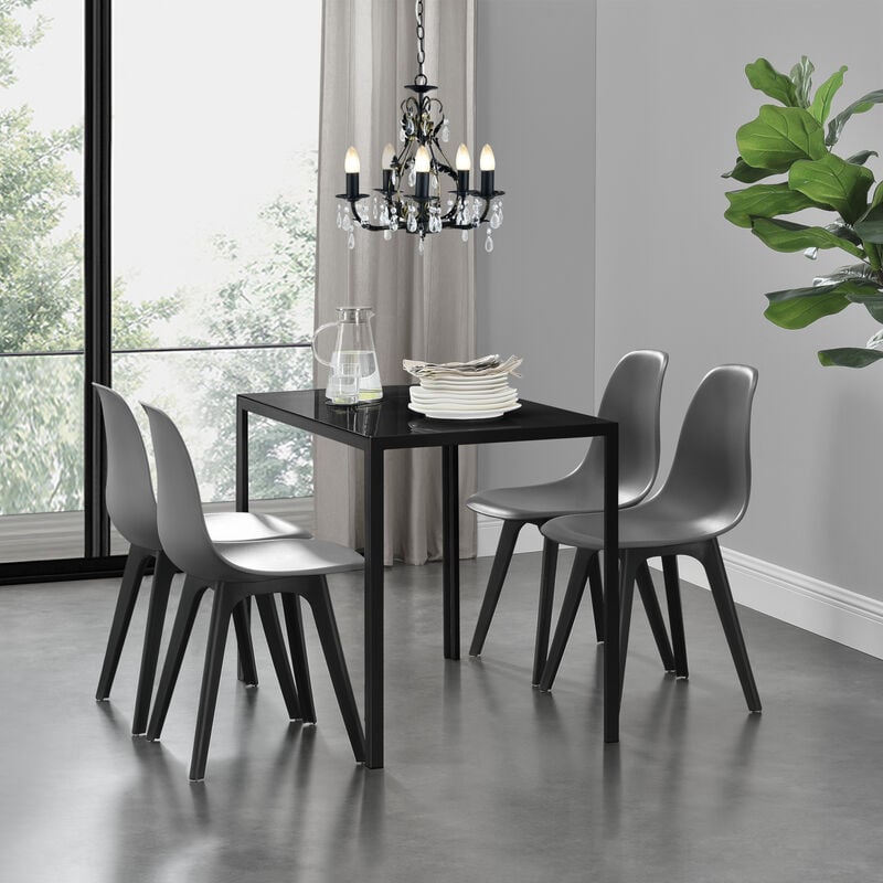 Ensemble de Table à Manger 105 x 60 x 75 cm et 4 Chaises Gris Noir [en.casa]