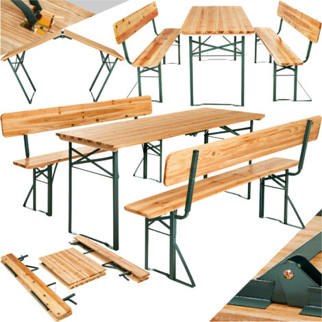 Tectake – Ensemble de table et bancs pliables 8 places – Structure en bois de sapin – Revêtement hydrofuge – Cadre en acier laqué