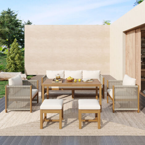 Ensemble de table et chaises de jardin, ensemble de chaises longues de jardin, ensemble 6 pièces. Ensemble de mobilier de jardin, canapé 3 places, 2 canapés 1 place, 2 poufs, table à manger, plateau e