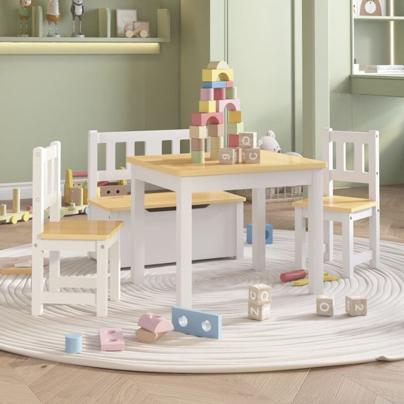 Ensemble de table et chaises enfants 4 pcs Blanc et beige mdf Vidaxl