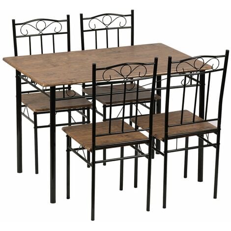 EGGREE table à manger 109x 69x 75 cm et 4 chaises-Hêtre clair et Noir-Style Industriel, pour Cuisine, Salle à Manger, Salon